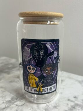 Coraline Other Mother Glass Tumbler 13oz w/ Bamboo Lid Straw Spooky Cup